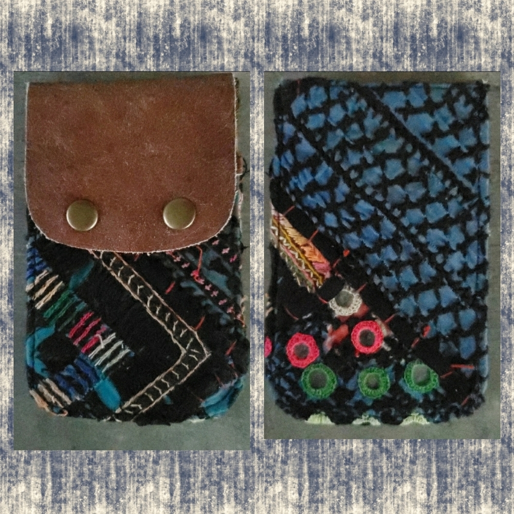 🥂🕺 Free People Boho Embroidered Repurposed vtg banjara hippie Wallet card case